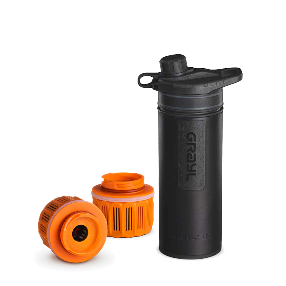 Grayl GeoPress outdoor and travel water filter with 2 replacement filters - Covert Black