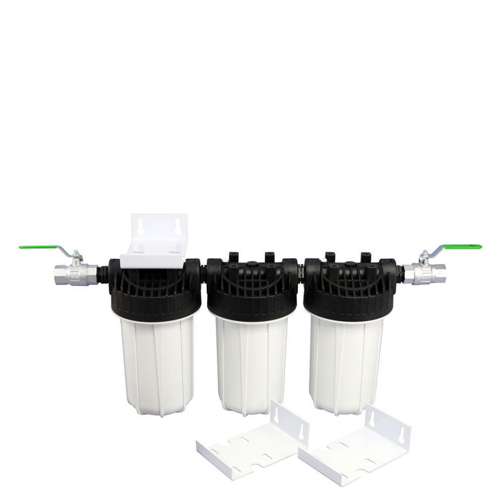 Dreistufiger Haus- & Brunnenfilter inkl. Filterpatronen 10 Zoll Sediment & Carbon & Eisenfilter (Premium)