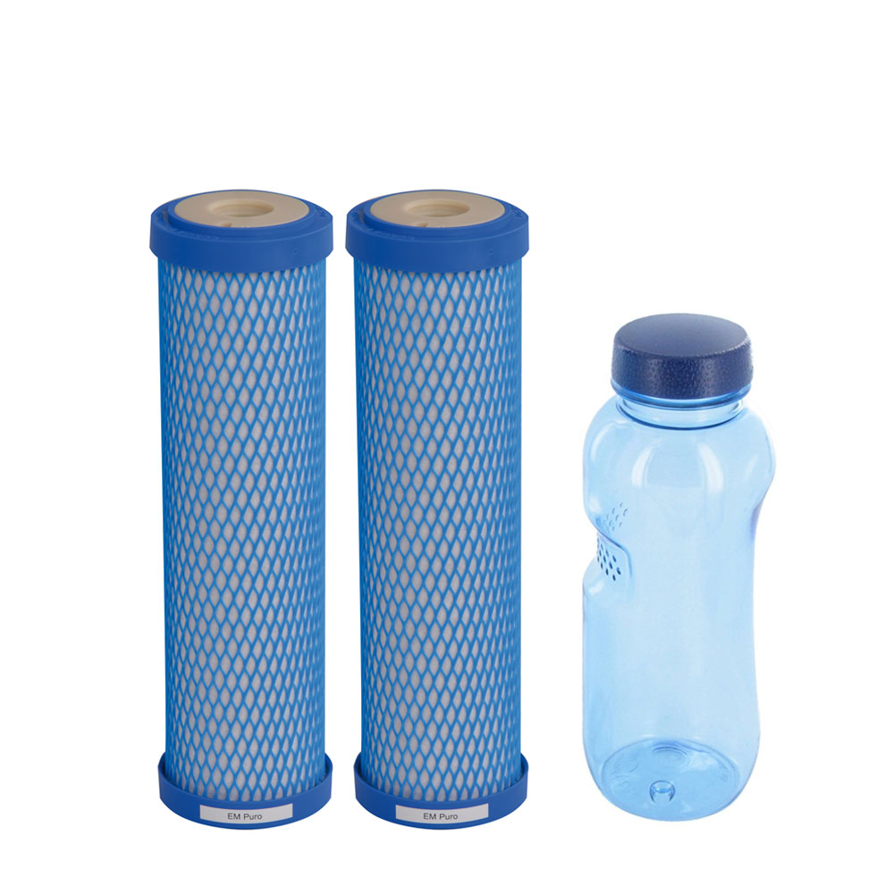 2x water filter cartridge EM Puro Carbonit® & Tritan drinking bottle 0,5l BPA free