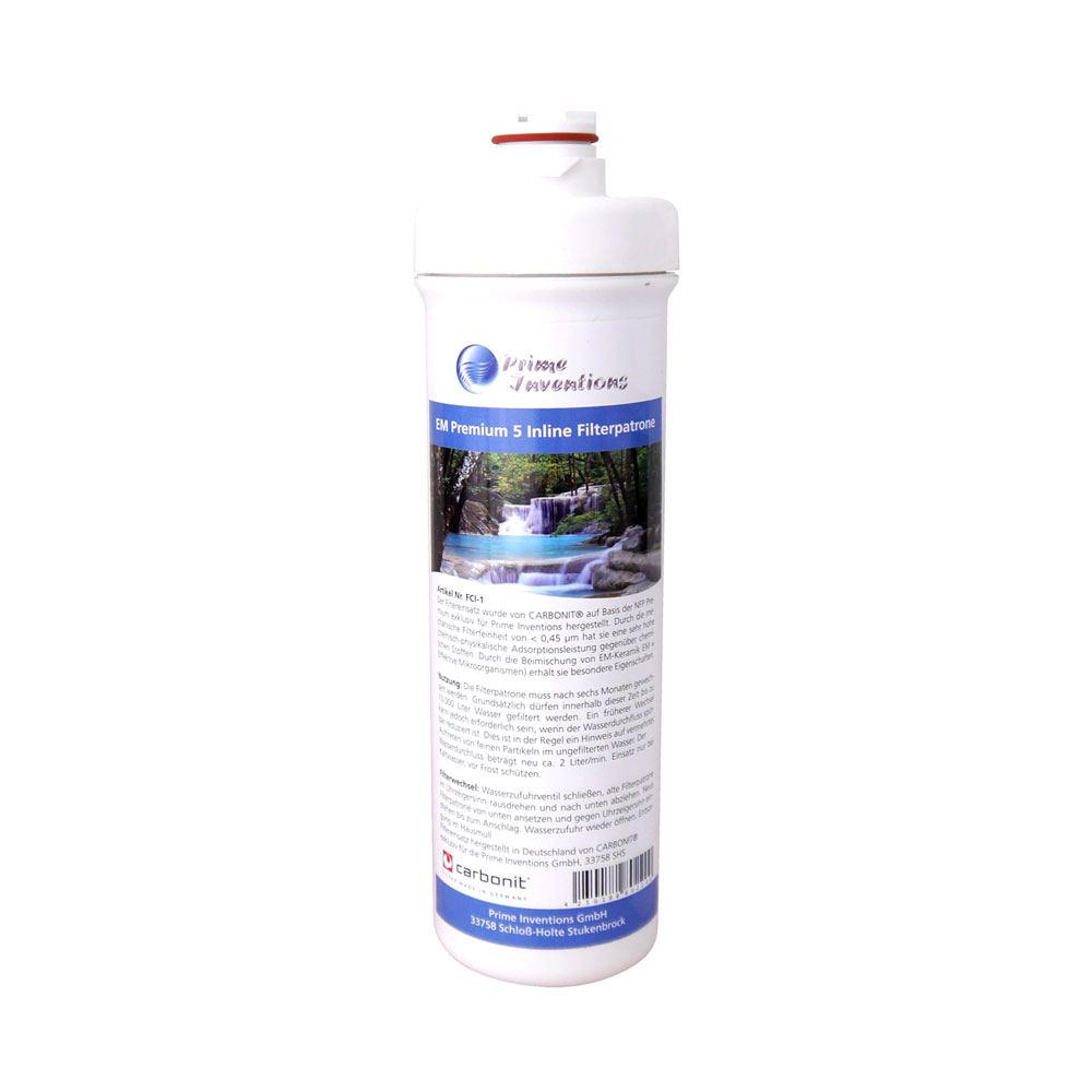 Water filter cartridge "EM Premium 5 Inline" by Prime Inventions & CARBONIT®