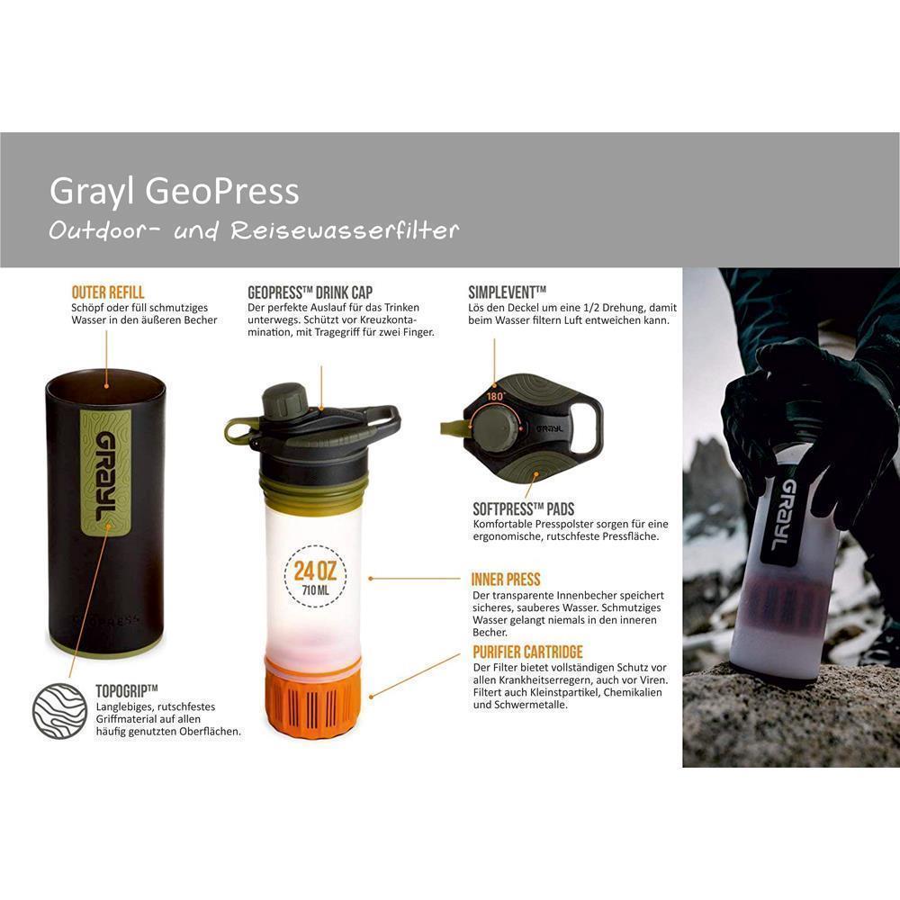 Grayl GeoPress outdoor and travel water filter & 2 Replacement Filter - Coyote Brown