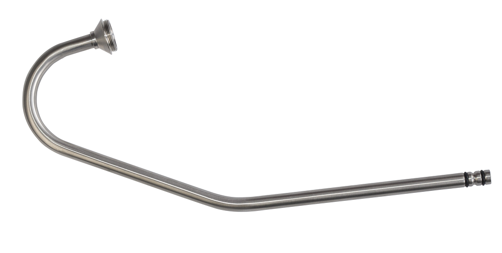Stainless steel spout, brushed stainless steel, M22x1 thread f. Swirly about 280mm long