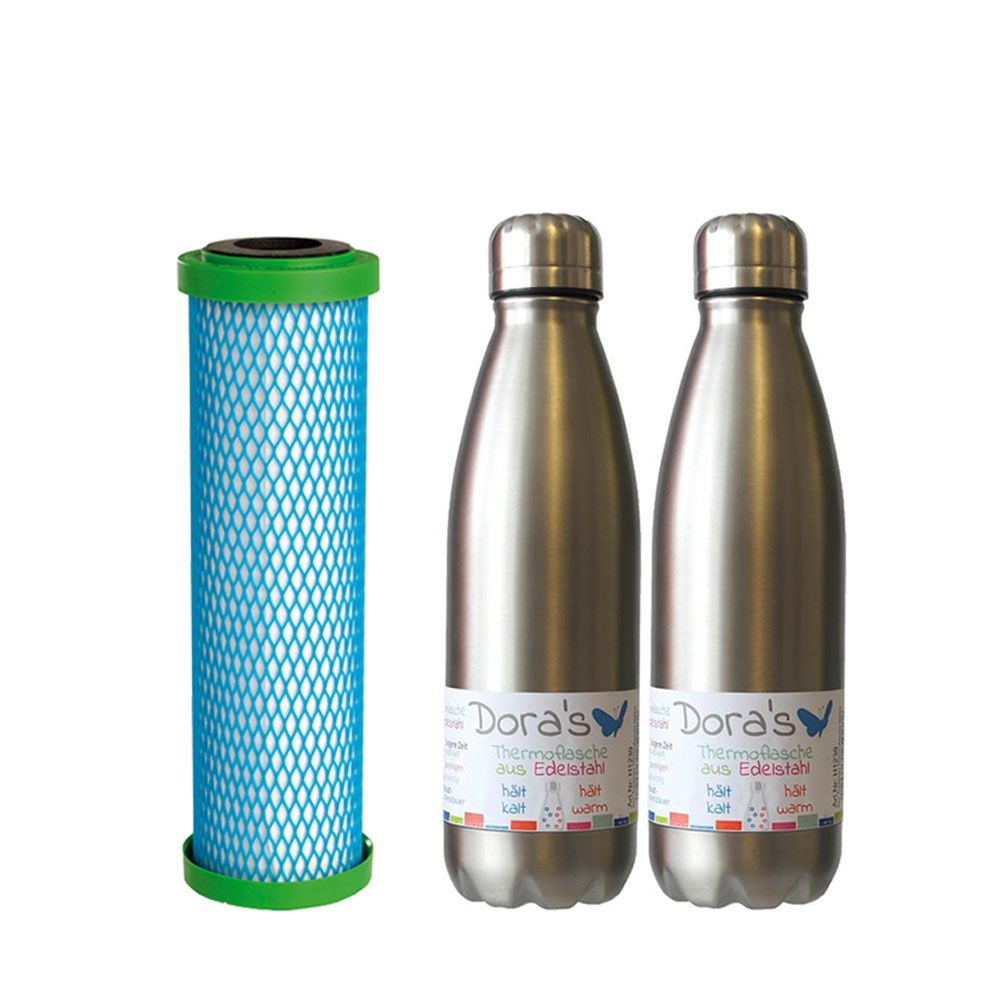 Filter Cartridge EM Premium 5 Carbonit & 2x Dora's Stainless Steel Vacuum bottle 0,5 l